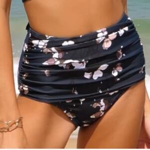 Cocoship High Waisted Retro Floral Ruched Bikini Bottom Size 18